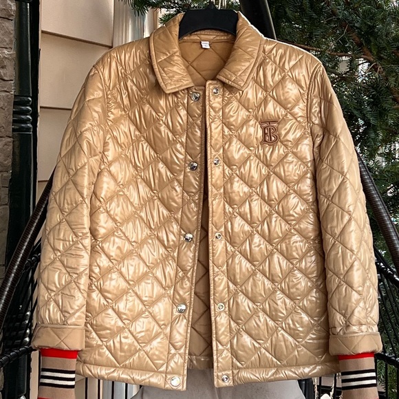 🔥BURBERRY 🔥AUTHENTIC HEATHFIELD FRINTON KNIT CUFFSS QUILTED TAN COLOR JACKET - Picture 3 of 16